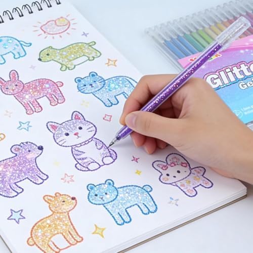Xmusk 12 Colors Glitter Gel Pens Set with A5 Sketchbook (50 Sheets 120gsm) - Image 4