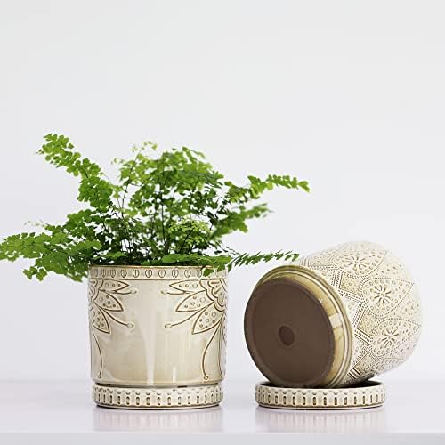6 Inch Indoor Plant Pots with Drainage Holes and Saucers, Ceramic Planter for Plants, Flower Pot - Set of 2 - Image 5