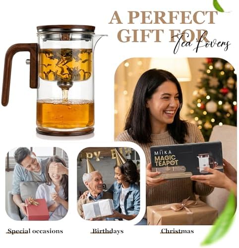 MIIKA Magic Glass Tea Pot with Infuser for Loose Tea – Bottom Dispense Stainless Steel Strainer, Borosilicate Glass, Elegant Tea Scoop, Protective Base and Drip-Free, Easy-to-Clean Design - Image 6