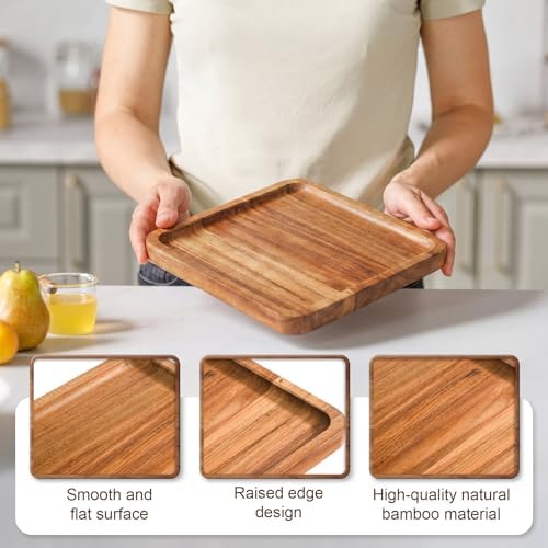 Wenqik 18 Pieces Acacia Wood Tray Set 8 x 8 Inch Acacia Square Wood Tray Platters Plates Set for Fruit Cheese Dessert Appetizer Vegetable Charcuterie BBQ Party Weddings Supply - Image 3