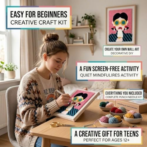 Punch Needle Kit for Adults Beginners, Complete DIY Punch Needle Embroidery Starter Kit with Pre-Printed Pattern, Yarn and Tools, Handmade Wall Art Craft Gift (Pink) - Image 4
