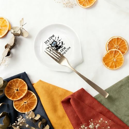LRUIOMVE I'm Fine Cat Spoon Rest, Funny Ceramic Coffee Spoon Holder for Kitchen and Coffee Bar, Cute Small Spoon Rest for Cat Lovers, Friends, Family Birthday Christmas Gift - Image 6