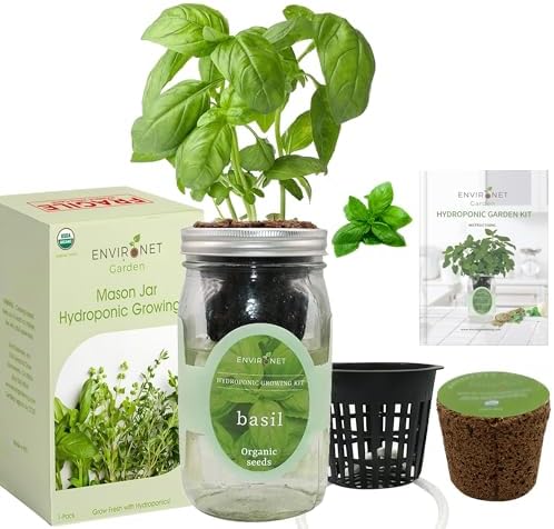 Hydroponic Growing Kit, Self-Watering Mason Jar Herb Garden Starter Kit Indoor, Windowsill Herb Garden, Grow Your Own Herbs from Organic Seeds (Basil) - Image 2