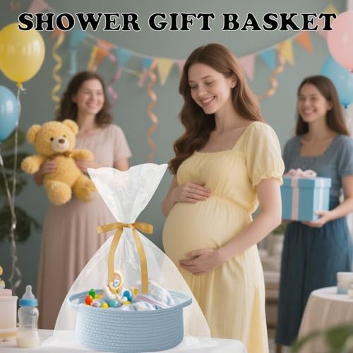 Blue Woven Rope Basket - Baby Gift Basket with Bag & Ribbon - Image 6