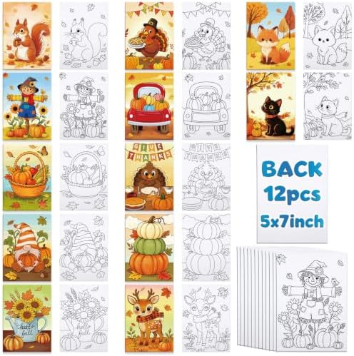Louise Maelys 12 Pack 5x7 Inch Fall Pre Drawn Canvas to Paint for Kids Art by LouiseMaelys