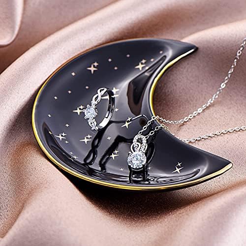 Patelai 2 Pieces Moon Trinket Tray Jewelry Plate Trinket Dish Tray Ring Ceramics Jewelry Dish Gifts for Rings, Earrings, Bracelets, Necklaces, Crystals Stones(White, Black) - Image 4