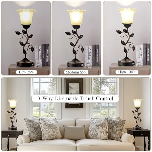 Set of 2 Touch Bedside Vintage Lamps with 2 USB C+A - Image 2
