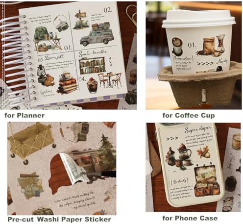 Vintage Outdoor Camping Travel Washi Stickers Bulk 8 Sheets Small,Adults - Image 3