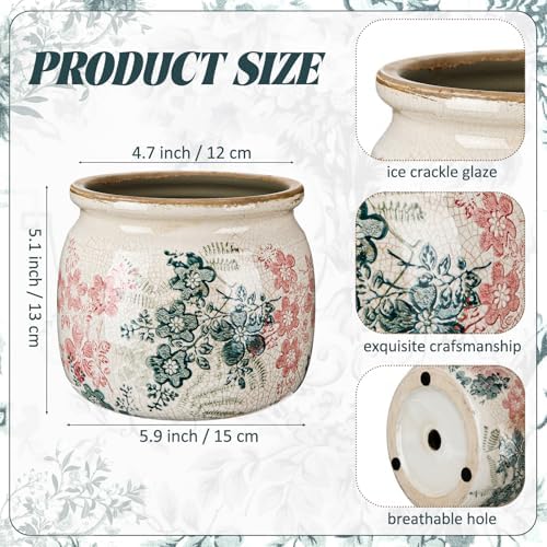 Vintage Planter Large Ceramic Plants Pot Green Pink Rose Pot - Image 2