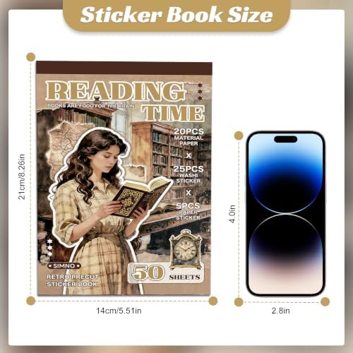 Reading Stickers for Journaling, Vintage Washi Scrapbook Sticker Book Set - Image 2