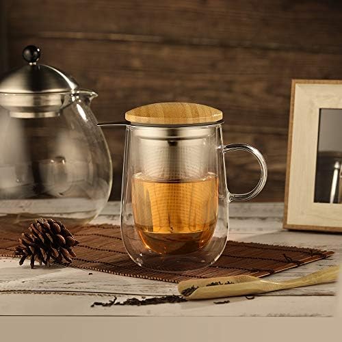 glastal Tea Infuser Mug 14.5oz Double-Walled Glass Teacup Infuser, Black - Image 6