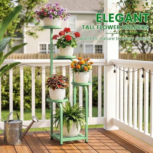 TOSKING Tall 5-Tier Square Plant Stand Indoor Outdoor, Anti-Tip, Sage Green - Image 6