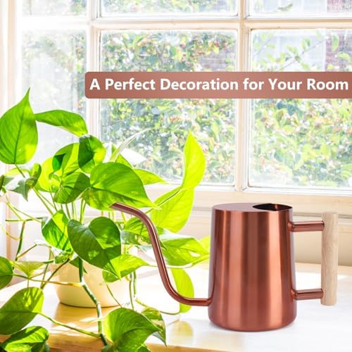 Watering Can Indoor Plants, 35oz Small Stainless Steel Metal Watering Can Modern Decorative Watering Pot with Long Spout for Indoor House Plant Bonsai Garden Flowers (Copper) - Image 3