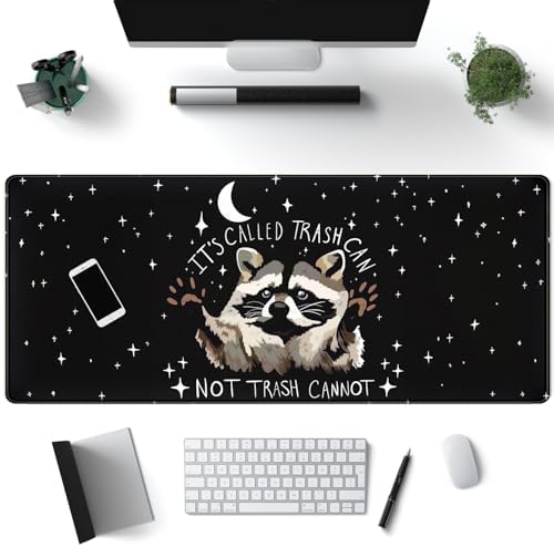 It's Trash Can Not Trash Cannot Desk Pad Cute Black Desk Mat Gaming Screaming Possum Mouse Pad Black Desk Matt for Desktop Keyboard Mouse Desk Mat with Stitched Edges Rubber Computer pad 31.5x11.8in by Mechanical+Cattle