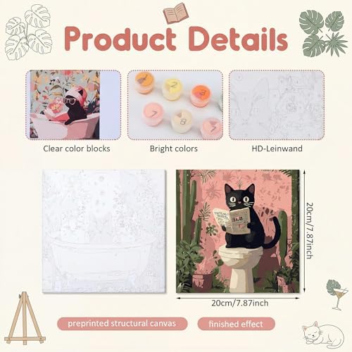 YooNotee 6 Pack Black Cat Paint by Numbers Kit on Canvas with Wooden Easels & Brushes, 8x8 Inch Black Cat Adult Paint by Number Kits on Canvas Framed, DIY Number Paintings for Adults for Wall - Image 3