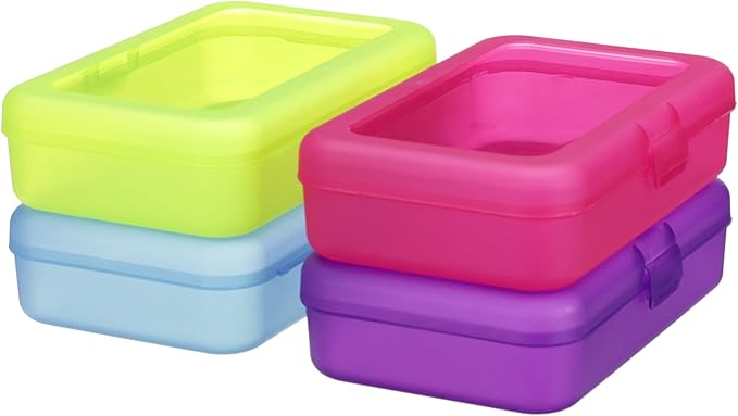 Amazon Basics Large Pencil Cases - Durable Plastic School Supply Pencil Box - Multi-Color Student Organization Cases for Office, College & Classroom Supplies (Pack of 48)