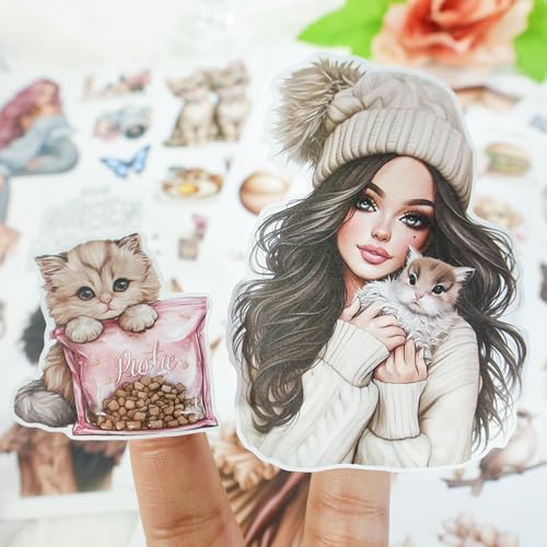 Snycler Scrapbook Sticker Book, Pets Dogs Cats Journaling Stickers, Animal Junk Journal Supplies, Pre-Cut Aesthetic Scrapbooking Stickers for Adults, Decorative Ephemera Bullet Planner DIY Arts Craft - Image 5