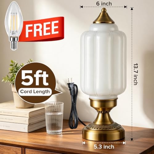 Vintage Brass Table Lamp with Milk-White Glass Shade - Image 7