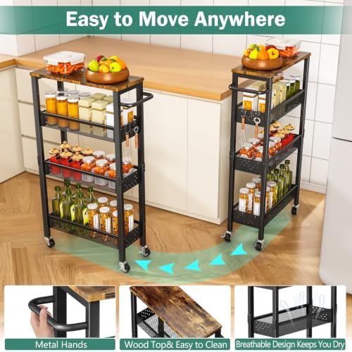 Vivihomety 4-Tier Slim Utility Rolling Laundry Cart with Wheels, Metal - Image 4