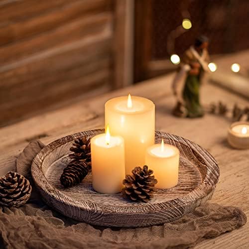 Hanobe Round Wood Candle Holder Tray, Rustic Coffee Table Centerpiece Decor - Image 5