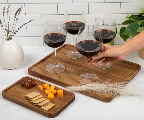 Acacia Rectangle Wooden Tray - 2 Sizes 16" X 12" and 10" X 6" - Food Safe Serving Tray - Large & Small Wooden Trays Combination - Durable Wood Display Tray for Coffee Party or Home Decor - Image 6