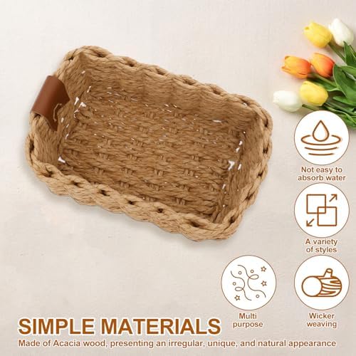 3Pcs Small Wicker Baskets, Small Woven Baskets for Organizing, Woven Storage Basket, Multipurpose Container Tabtop Bins, Desk Organizer for Shelves Bathroom Living Room - Image 7