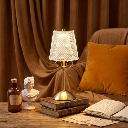 Liliful 2 Pcs Cordless Table Lamp LED Touch, Gold, Crystal Cut Style Bow - Image 5