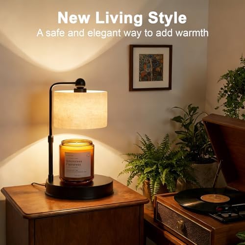 Candle Warmer lamp for 3 Wick Candles, Large Candle Warmer Lamp with Timer, Dimmable, Adjustable Height, Modern Farmhouse Linen Shade, Black Candle Warming Lamp, 2 Bulbs Included - Image 5