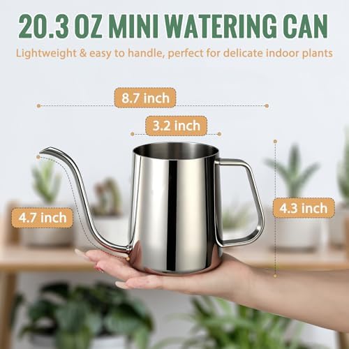 Small Watering Can for Indoor Plants - 20 oz Mini Indoor Watering Can with Long Spout Gooseneck Rust-Proof Stainless Steel Tiny Watering Kettle for Small Plants - Image 3