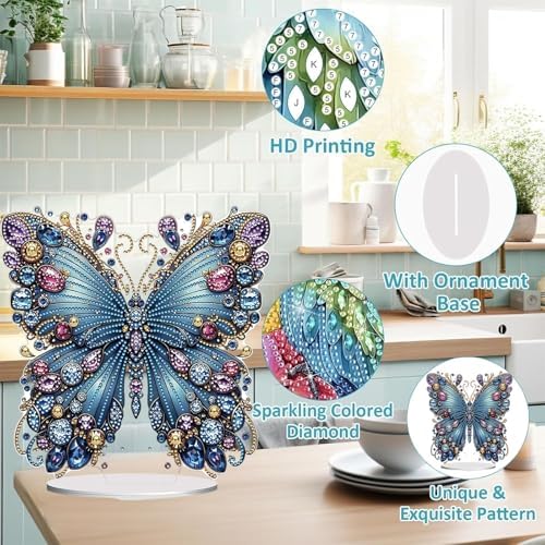Diamond Painting Kits for Adults Beginners, 5D Full Drill Flowers and Butterfly Crystal Art Desktop Ornament, DIY Single Sided Home Office Desk Decor, Creative Craft Gift Set with Tools - Image 5