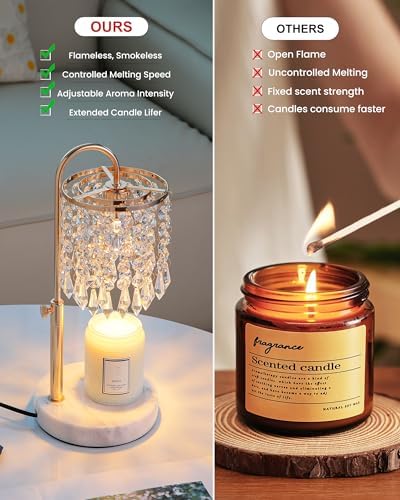 Candle Warmer Lamp with Timer Dimmer and 3 Bulbs, Candle Lamp Warmer with Marble Base for Adjustable Height, Crystal Candle Lamp for Jar Candles, House Warming Gifts Home Room Decor, French Gold - Image 6