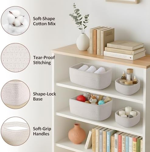5-Pack Small Woven Rope Storage Baskets, 2 Sizes Organizer Bins - Image 3