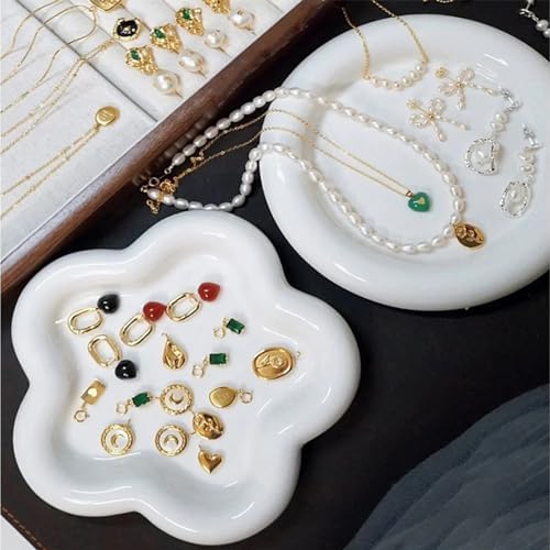 Small Ring Holder Dish, Ceramic Jewelry Dish Tray, Flower Shape Jewelry Tray for Women, Room Decor Aesthetic Trinket Dish, Wedding Engagement Jewelry Plate Bowl for Earrings Keys Perfume Gift - Image 5