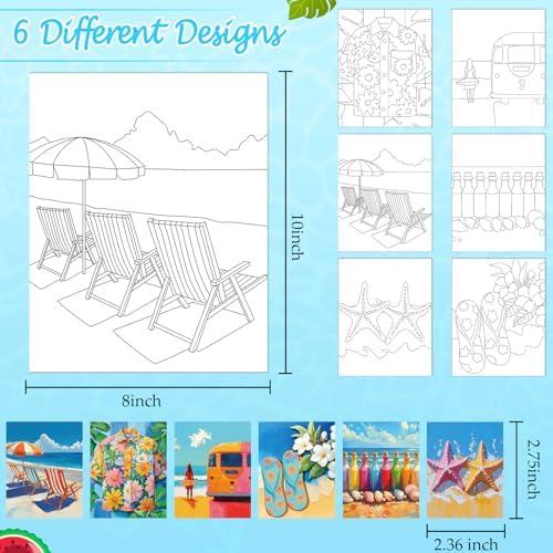 Dinifee 6 Pack Pre Drawn Canvas 8x10 Paint Kit for Adults, Summer Hawaii - Image 3