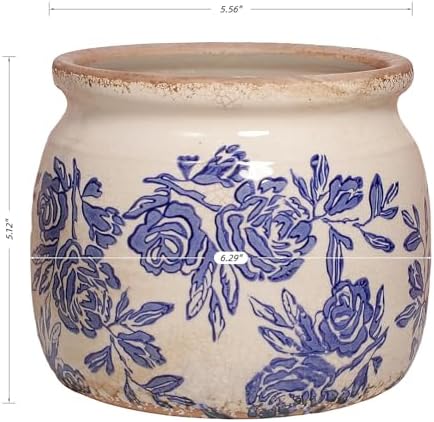 Chinoiserie Ceramic Plant Pot for Garden Decor, 6.3in Rustic Farmhouse Planter with Drainage Hole for House Plants, Blue and White Vase for Centerpiece, Kitchen & Office Decoration, Plant Lover Gifts - Image 3