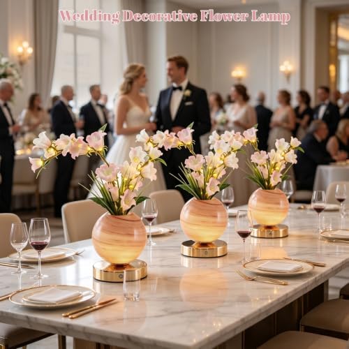 Pink Bellflower Flower Lamp, Rechargeable Cordless LED Floral Table Lamp - Image 5