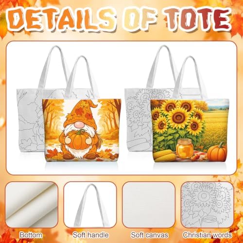 Locmeo 10 Set Paint and Sip Canvas Bags Pre Drawn Kit,Autumn - Image 3