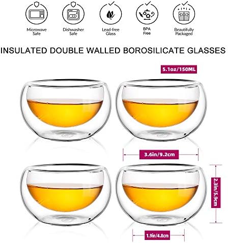 CNGLASS Glass Teapot Set,20oz Clear Tea Pot with 4 Double Wall Teacups,Stovetop Safe Tea Kettle,Blooming Loose Leaf Tea Maker Gift,Microwave Dishwasher Safe - Image 3