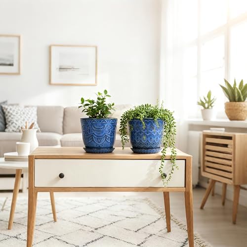 Gepege Ceramic Plant Pots, 6 Inch Indoor Planters with Drainage & Saucers - Image 4