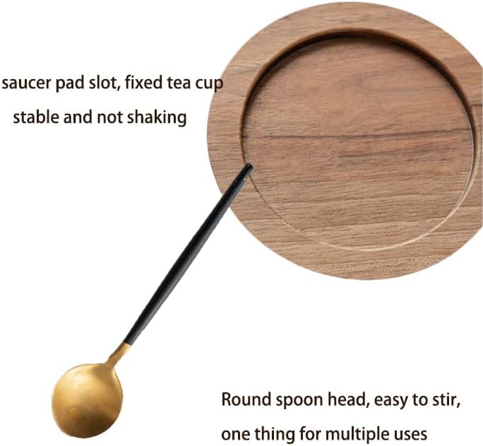 Dxcaicc Glass Coffee Cup 9 Oz Set, 250Ml Tea Cup with Handle, Clear Juice Cup with Wooden Saucer, Heat-Resistant Water Cup Set with Spoon,B - Image 4