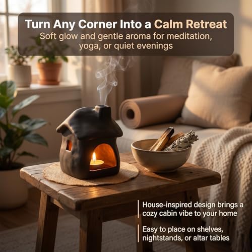 EATAKWARD House-Shaped Palo Santo Burner, Unique Ceramic Incense Holder with Base, Ideal for Burning Sage, Incense Sticks, Enhancing Meditation Spaces Home Decor - Image 4