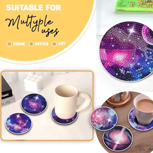 8 pcs Diamond Painting Coasters | Diamond Art Coasters | Galaxy and Nebula Diamond Art Painting | Perfect Art Craft Gift for Galaxy Lover, Dad, Mom, Grandparents, Brother, Sister. - Image 4