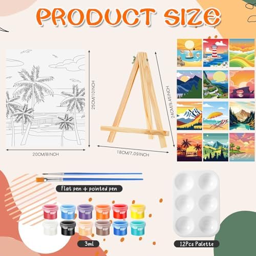 Zhanmai 72 Pcs 12 Sets Sip and Paint Kit Pre Drawn Canvas for Painting 8" x 10" Paint Party Canvas Painting Pre Printed Canvases for Party DIY Virtual Adult's Date Night(Landscape) - Image 2