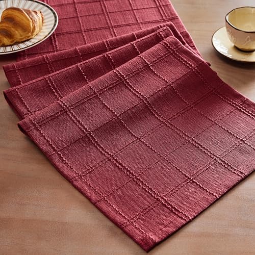 ZeeMart Linen Checked Farmhouse Table Runner, 13x48 Inches Burgundy by ZEEMARTONLINE