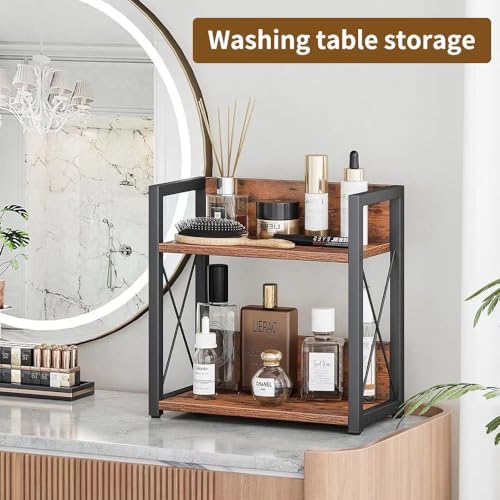 Office Desk Shelf Organizer, Wood Desktop Bookshelf Supplies Storage Rack, Shelf for Top of Desk and Dresser and Cubicle Decor Aesthetic Bookshelf (Brown, Small 12.9" Lx6.3 Wx10.2 H) - Image 5
