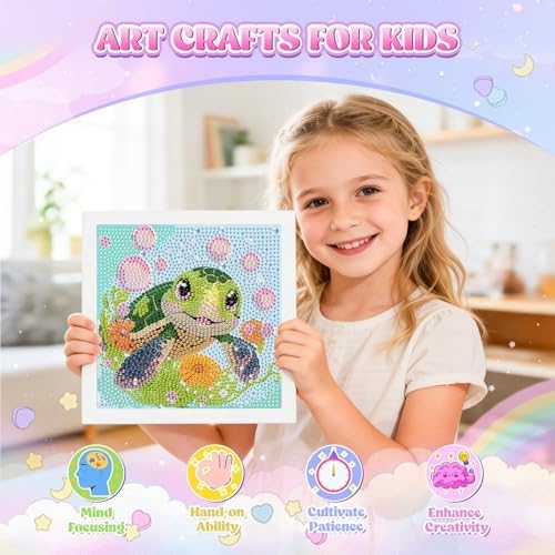GHHKUD Turtle Diamond Art Painting Kits for Adults with Frame, Diamond Art Animals Crafts for Ages 4-6-8-12, Easy to DIY Gem Painting Gifts Home Wall Decor 15x15cm (Beautiful Packages) - Image 5