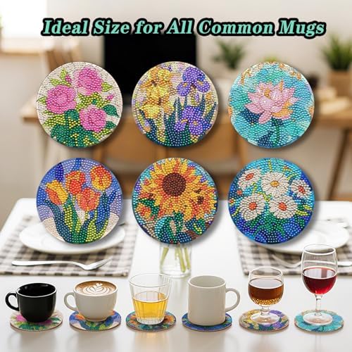 Zynlio Flowers Diamond Art Coasters Diamond Painting Coasters Kits with Holder Flowers DIY Coaster for Adults Beginners, Diamonds Art Crafts Supplies - Image 7