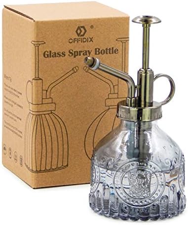 OFFIDIX Plant Mister, 6.3 Inches Tall Vintage Style Spritzer Plastic Top Pump Small Watering Can Glass Spary Bottle Plant Mister,for House Plants, Garden, Home Decora (Gray) by Offidix