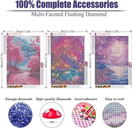 3pack Pink Cherry Blossoms Diamond Art Kits for Adult Diamond Painting Kit - Image 5