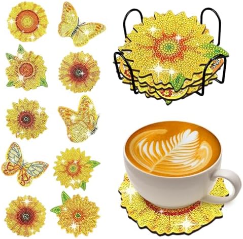 10 pcs Diamond Painting Coasters | Diamond Art Coasters | Sunflower Diamond Art Painting | Perfect Art Craft Gift for Sunflower Lover, Dad, Mom, Grandparents, Brother, Sister. by LGANHAPY